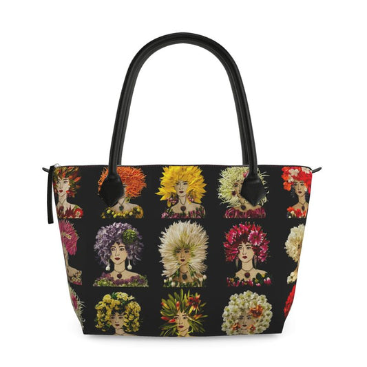 Zip Top Printed Satin Tote Bag
