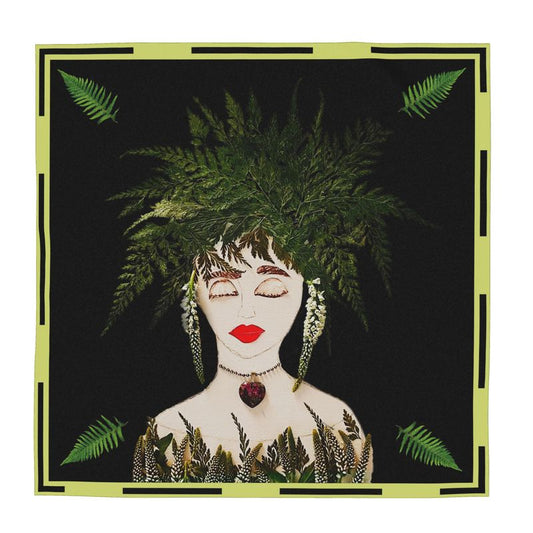 "Wild Fern" on Black Scarf
