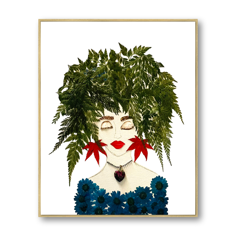 Fern Blue Metal Print - Rectangle Gold