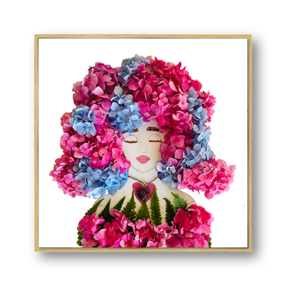 Hippie Hydrangea Metal Print - Square Gold