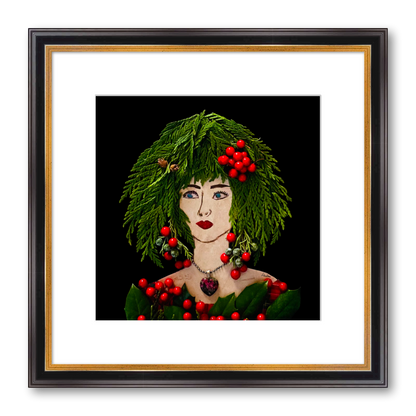 Holly Berry Fine Art Print - Square Academie Frame