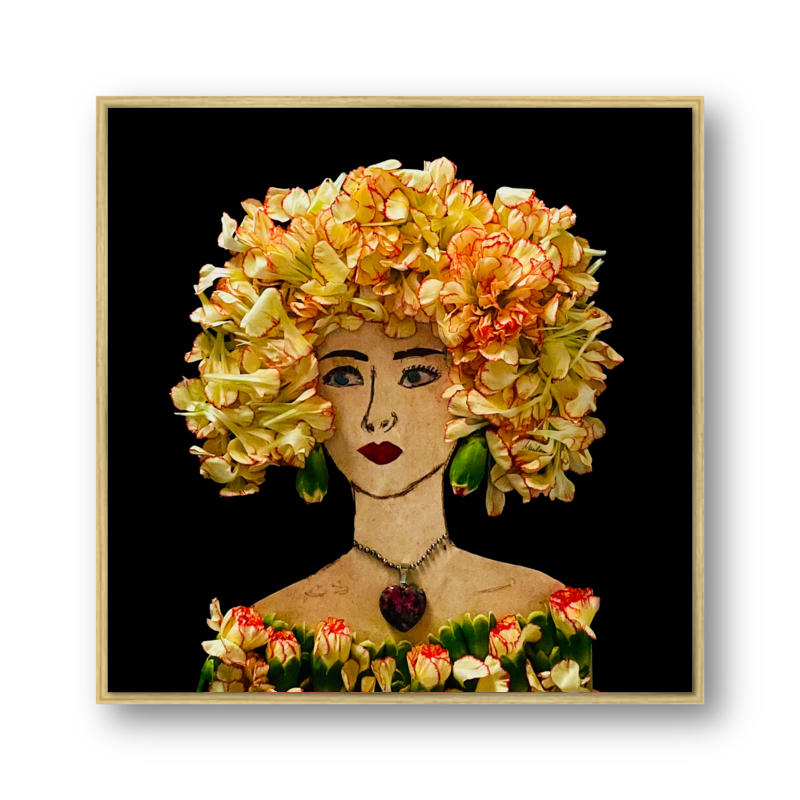 Ruffled Carnation Metal Print - Square Gold