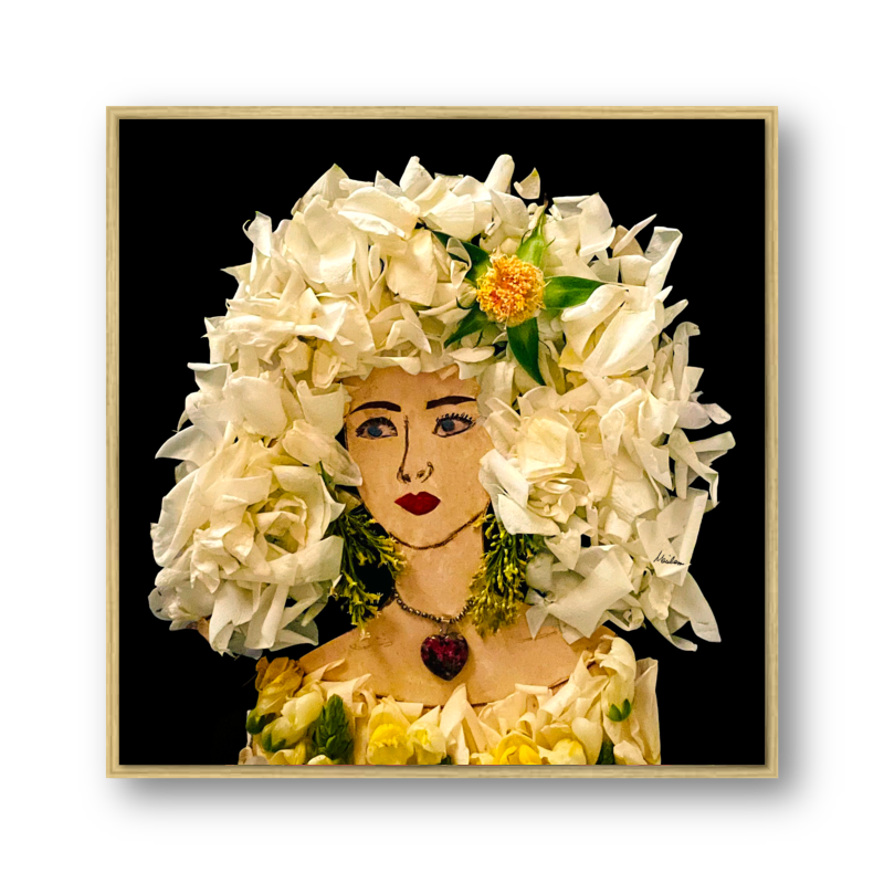 White Rose Metal Print - Square Gold