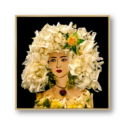 White Rose Metal Print - Square Gold